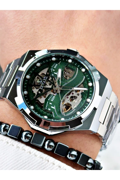 Reward Gümüş Renk Kabe Desen Otomatik Mekanizma Erkek Kol Saati + BİLEKLİK ürün görseli 1