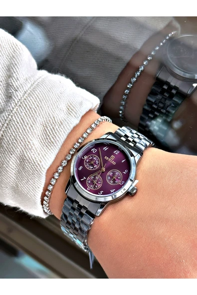 Reward Füme Renk Şık Dizayn Fonksiyonlu Çelik kordon Kadın Kol Saati + BİLEKLİK HEDİYELİ - Resim 2