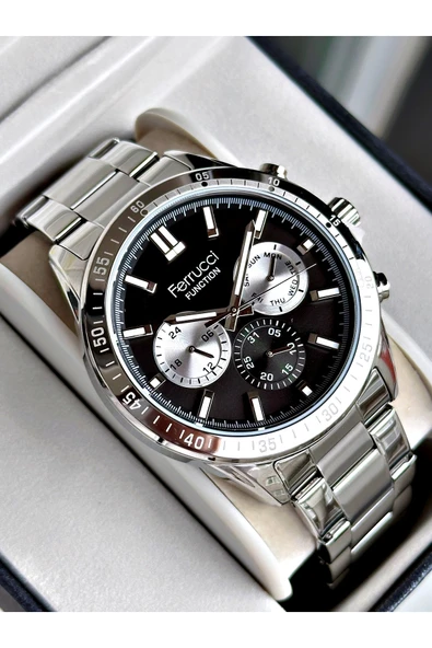 Ferrucci Gümüş Renk Fonksiyonlar Aktif Spor Çelik Kordon Erkek Kol Saati + BİLEKLİK ürün görseli 1