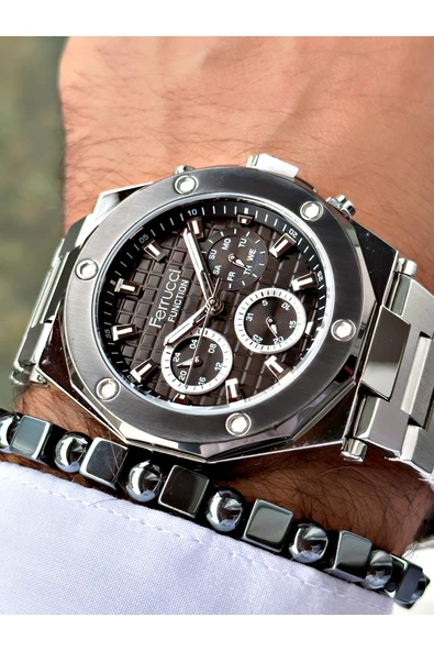 Ferrucci Gümüş Renk Çelik Kordon Spor Model  Erkek Kol Saati + BİLEKLİK ürün görseli 1