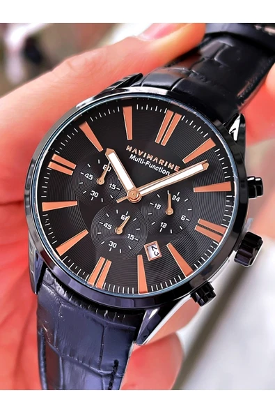 Navimarine Siyah Renk Deri Kordon Erkek Kol Saati Bileklik Hediyeli - Resim 2