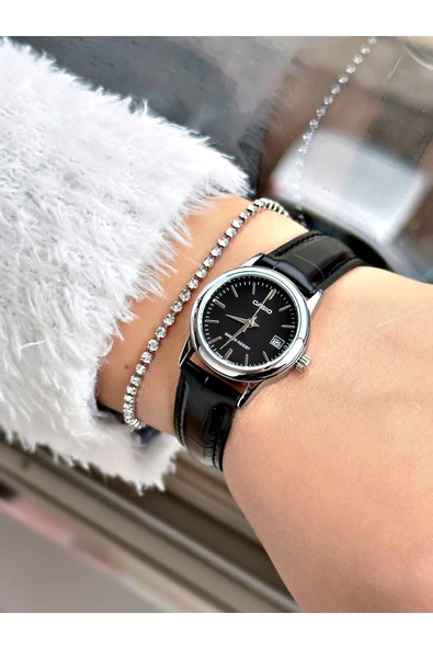 Casio Siyah Renk Deri Kayışlı Şık Dizayn Kadın Kol Saati + BİLEKLİK HEDİYELİ - Resim 2