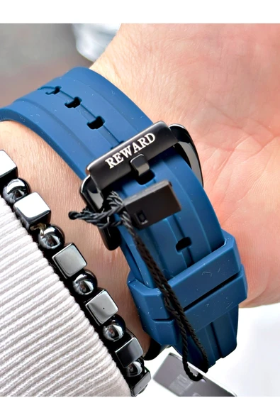 Reward Lacivert Renk Spor Silikon Kordon Fonksiyonlu Garantili Erkek Kol Saati + BİLEKLİK - Resim 5