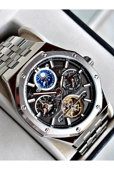 Ferrucci Gümüş Renk Mekanizma Lüx Business Model Otomatik Mekanizma Erkek Kol Saati + BİLEKLİK ürün görseli 1