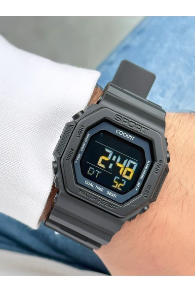 Cockpit Silikon Kordon 5 ATM Su Geçirmez Alarmlı Işıklı Kronometreli Dijital Erkek Kol Saati ürün görseli 1