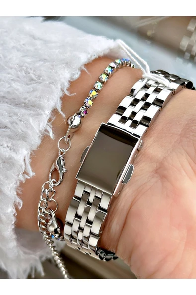 Ferrucci Gümüş Renk Kare Taşlı Model Çelik Kordon Kadın Kol Saati + BİLEKLİK - Resim 3