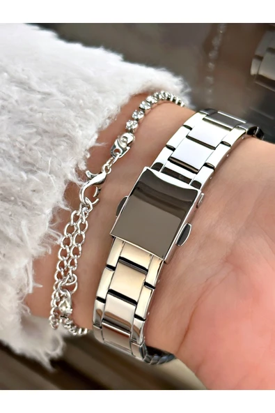 Ferrucci Gümüş Renk Çelik Kordon Taşlı Kasa Kadın Kol Saati + Bileklik Hediyeli - Resim 3