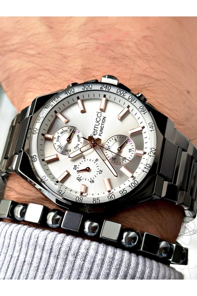 Ferrucci Siyah Renk Fonksiyonlar Aktif Çelik Kordon  Erkek Kol Saati + BİLEKLİK ürün görseli 1
