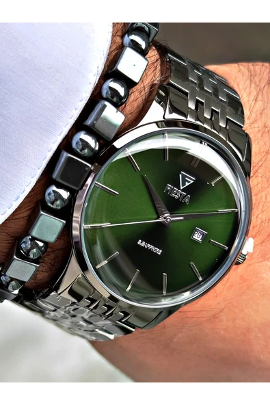 Fiesta Füme Renk Bombeli Safir Cam Lüx Çelik Erkek Kol Saati + BİLEKLİK HEDİYELİ ürün görseli 1