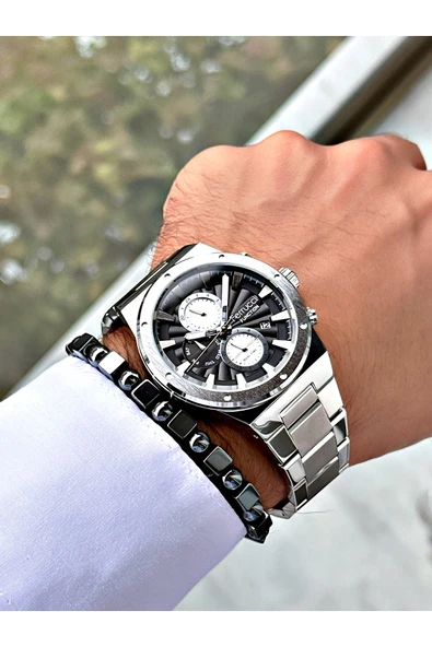 Ferrucci Gümüş Renk Fonksiyonlar Aktif Spor Çelik Kordon  Erkek Kol Saati + BİLEKLİK - Resim 3