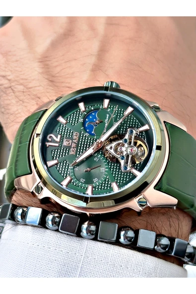 Reward Yeşil Renk Deri Kordon Çelik Kasa  Mekanizma Lüx Erkek Kol Saati + BİLEKLİK HEDİYELİ - Resim 2