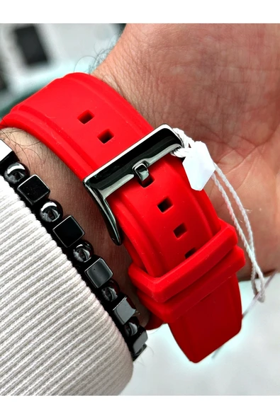 Chaperone Kırmızı Renk Spor Silikon Fonksiyonlar Aktif Garantili Erkek Kol Saati + BİLEKLİK By REWARD - Resim 5