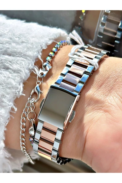 Ferrucci Rose Gold Gümüş Renk Taşlı Model Şık Dizayn  Kadın Kol Saati + BİLEKLİK - Resim 3