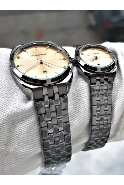Chaperone Füme Renk Bay Çift Sevgili Kol Saati Orijinal Garantili + BİLEKLİK By REWARD - Resim 2