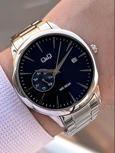 Q&Q Gün Fonksiyonlu Kadran Çelik Kordon 2 Yıl Garantili 3 Atm Suya Dayanıklı Erkek Kol Saati Q003.A1 ürün görseli