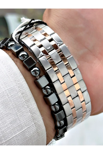 Reward Rose Gümüş Renk Kasa Kordon Çelik  Mekanizma Erkek Kol Saati + BİLEKLİK - Resim 5