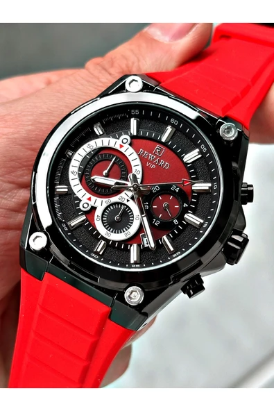 Reward Siyah Renk Spor Şık Dizayn Silikon Erkek Kol Saati + BİLEKLİK HEDİYELİ - Resim 4