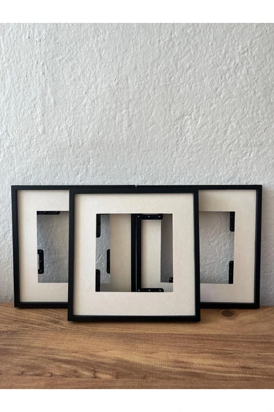 3'lü Yapışkanlı Sök Tak Paspartulu 21 x 21 cm Çerçeveler - Dekoratif Çerçeve PVC Li - Resim 3