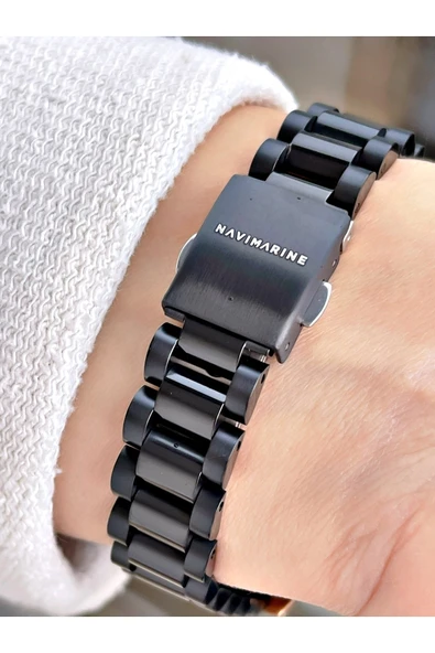 Navimarine Siyah Renk Çelik Kordon Kadın Kol Saati Bileklik Hediyeli - Resim 3