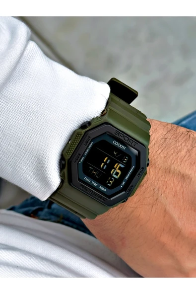Cockpit Silikon Kordon 5 ATM Su Geçirmez Alarmlı Işıklı Kronometreli Dijital Erkek Kol Saati - Resim 2