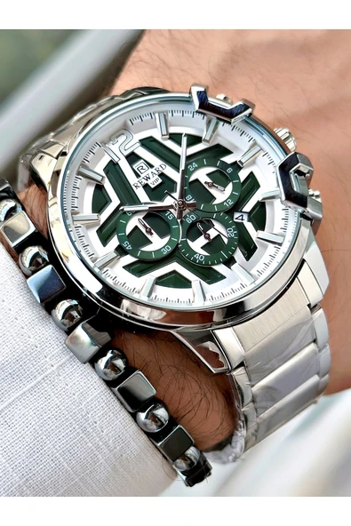 Reward Gümüş Renk Büyük Kasa Çelik Kordon  Erkek Kol Saati + BİLEKLİK - Resim 4