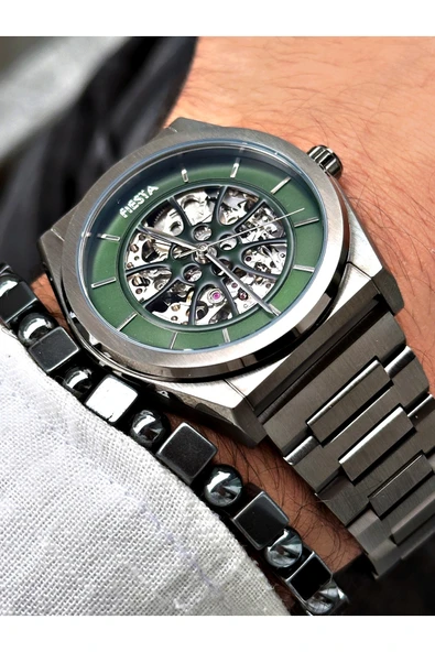 Fiesta Füme Renk Otomatik Business Çelik Lüx Erkek Kol Saati + BİLEKLİK HEDİYELİ - Resim 2