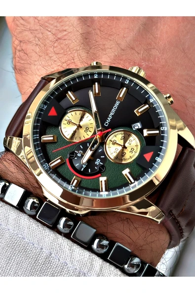 Chaperone Kahverengi Deri Kordon Fonskiyonlu Spor Erkek Kol Saati + BİLEKLİK HEDİYELİ By Reward ürün görseli 1