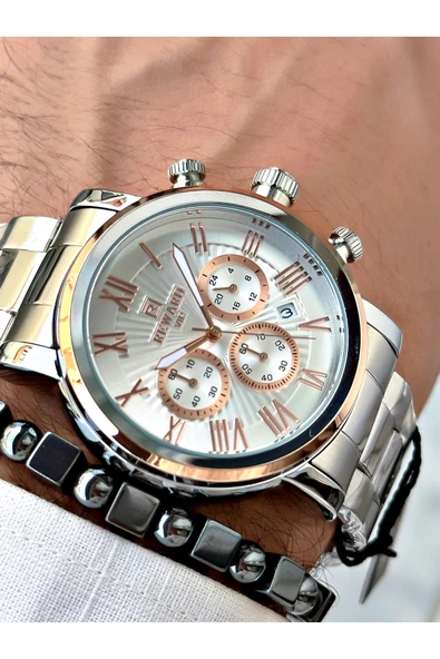 Reward Gümüş Renk Fonksiyonlar Aktif Çelik Kordon 3 ATM Su Geçirmez Erkek Kol Saati + BİLEKLİK - Resim 2