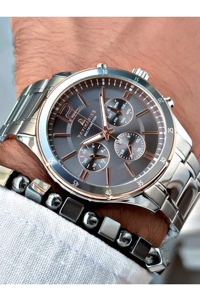 Navimarine Gümüş Renk Çelik Kordon Fonksiyonlu Erkek Kol Saati + BİLEKLİK HEDİYELİ - Resim 4