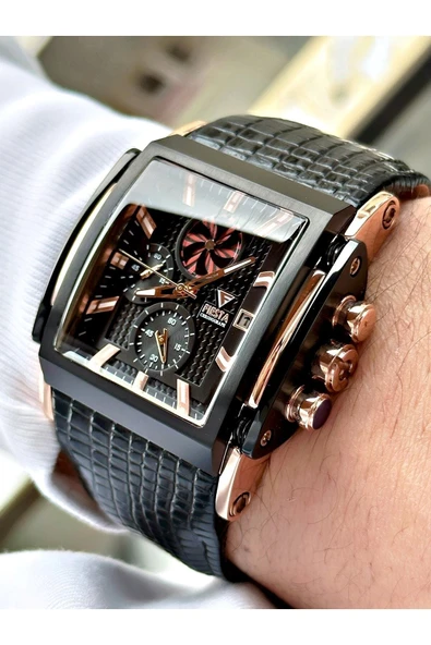 Fiesta Siyah Renk Rose Gold Kasa Çelik Kasa Business Fonksiyonlar Aktif Erkek Kol Saati + Bileklik Hediyeli - Resim 2