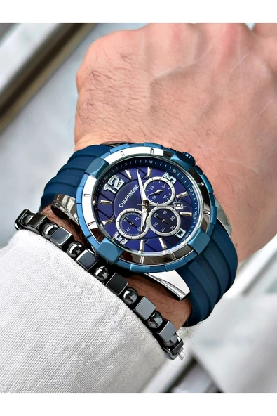 Chaperone Lacivert Spor Silikon Fonksiyonlu Şık Dizayn Erkek Kol Saati + BİLEKLİK HEDİYELİ By Reward - Resim 3