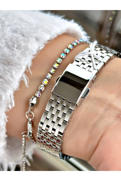 Ferrucci Gümüş Renk Kesme Cam Kristal Model Şık Model Kadın Kol Saati + BİLEKLİK HEDİYELİ - Resim 3