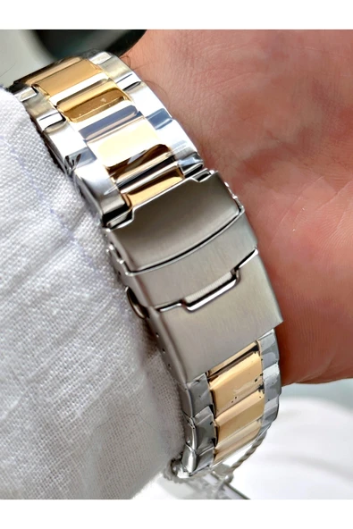 Chaperone Altın Gümüş Renk Sade Klasik Model Çelik Kordon Erkek Kol Saati + BİLEKLİK HEDİYELİ By Reward - Resim 3