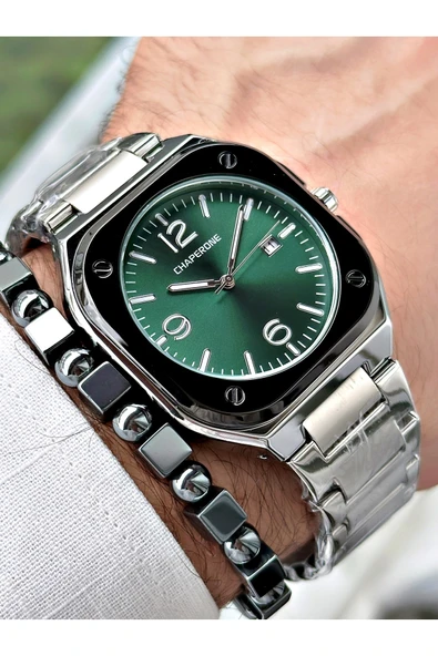 Chaperone Gümüş Renk Sade Klasik Kare Model Çelik Kordon Erkek Kol Saati + BİLEKLİK HEDİYELİ By REWARD - Resim 3