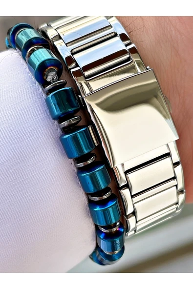 Ferrucci Gümüş Renk Silver Kadran Fonsiyonlar Aktif Çelik Kordon Erkek Kol Saati + Bileklik - Resim 4