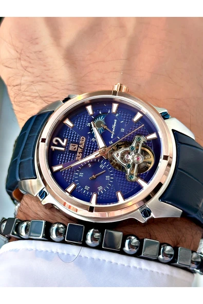 Reward Lacivert Renk Deri Kordon Çelik Kasa  Mekanizma Lüx Erkek Kol Saati + BİLEKLİK HEDİYELİ - Resim 2