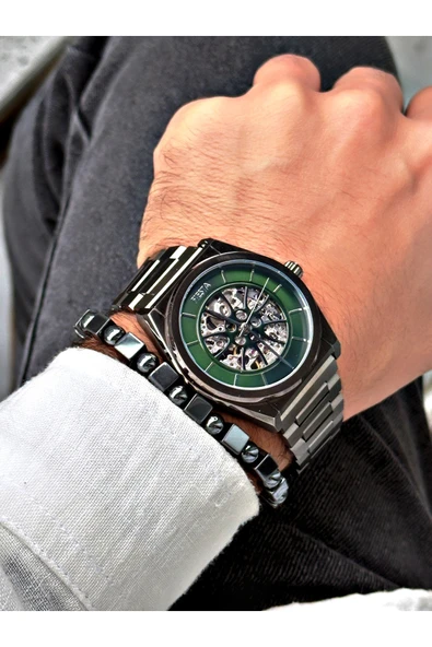 Fiesta Füme Renk Otomatik Business Çelik Lüx Erkek Kol Saati + BİLEKLİK HEDİYELİ - Resim 3