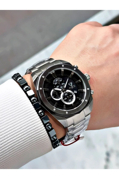 Fiesta Gümüş Renk Çelik Elite Mekanizma Garantili Fonksiyonlu Erkek Kol Saati + BİLEKLİK - Resim 4