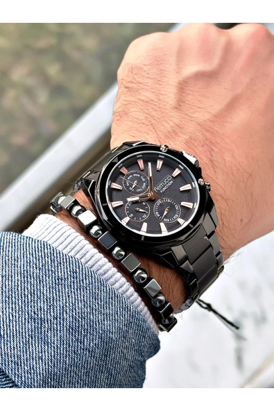 Ferrucci Siyah Renk Fonksiyonlu Çelik Kordon Spor Erkek Kol Saati + BİLEKLİK - Resim 2