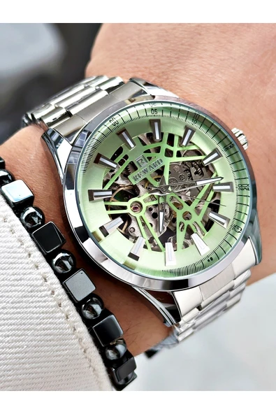 Reward Gümüş Renk İskelet Model Otomatik Çelik Kordon Erkek Kol Saati + BİLEKLİK - Resim 4