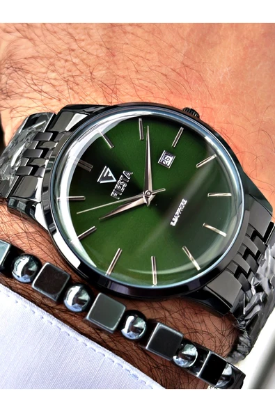 Fiesta Siyah Renk Bombeli Safir Cam Lüx Çelik Erkek Kol Saati + BİLEKLİK HEDİYELİ - Resim 3