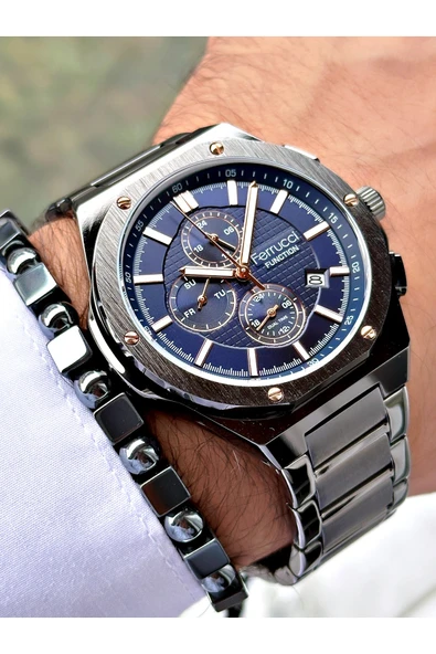 Ferrucci Füme Renk Çelik Kordon Fonksiyonlar Aktif Erkek Kol Saati Bileklik - Resim 3