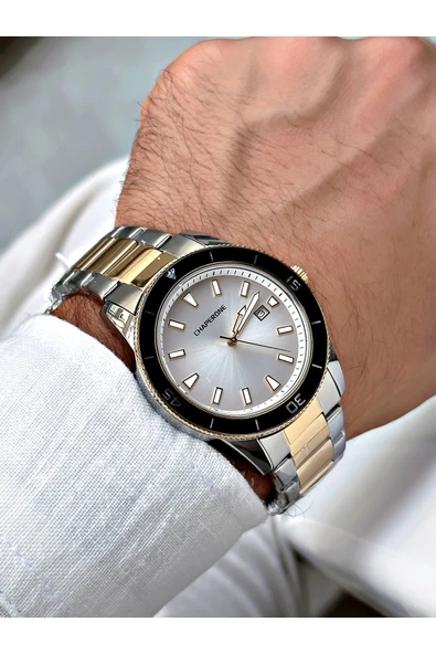 Chaperone Altın Gümüş Renk Sade Klasik Model Çelik Kordon Erkek Kol Saati + BİLEKLİK HEDİYELİ By Reward - Resim 2