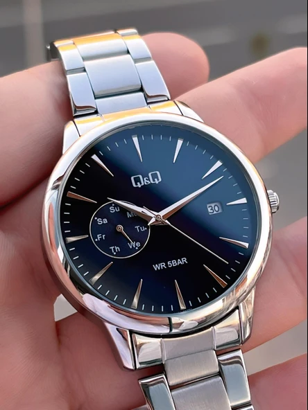 Q&Q Gün Fonksiyonlu Kadran Çelik Kordon 2 Yıl Garantili 3 Atm Suya Dayanıklı Erkek Kol Saati Q003.A1 - Resim 3