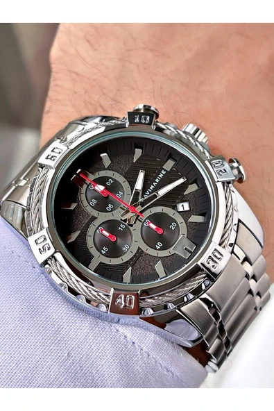 Navimarine Gümüş Renk Çelik Kordon Erkek Kol Saati Bileklik Hediyeli - Resim 2