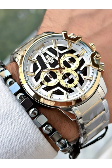 Reward Gümüş Renk Büyük Kasa Çelik Kordon  Erkek Kol Saati + BİLEKLİK - Resim 4