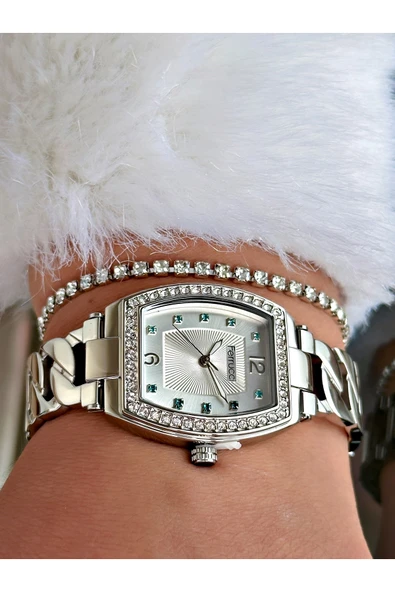 Ferrucci Gümüş Renk Zincir Model Çelik Kordon Kadın Kol Saati + BİLEKLİK HEDİYELİ - Resim 3