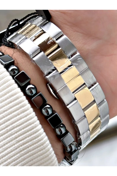 Reward Altın Gümüş Renk Spor Fonksiyonlu Çelik Kordon Erkek Kol Saati + BİLEKLİK - Resim 4