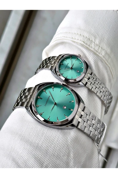 Chaperone Gümüş Renk Bay Çift Sevgili Kol Saati Orijinal Garantili + BİLEKLİK By REWARD - Resim 5