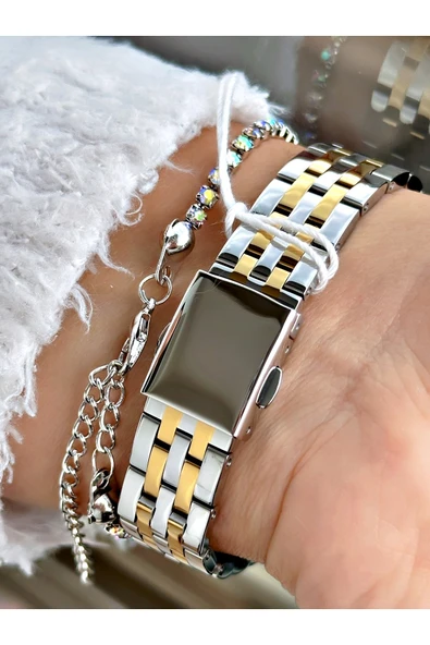 Ferrucci Gümüş Altın Renk Kare Model Roma Rakamlı Çelik Kordon Kadın Kol Saati + BİLEKLİK - Resim 3